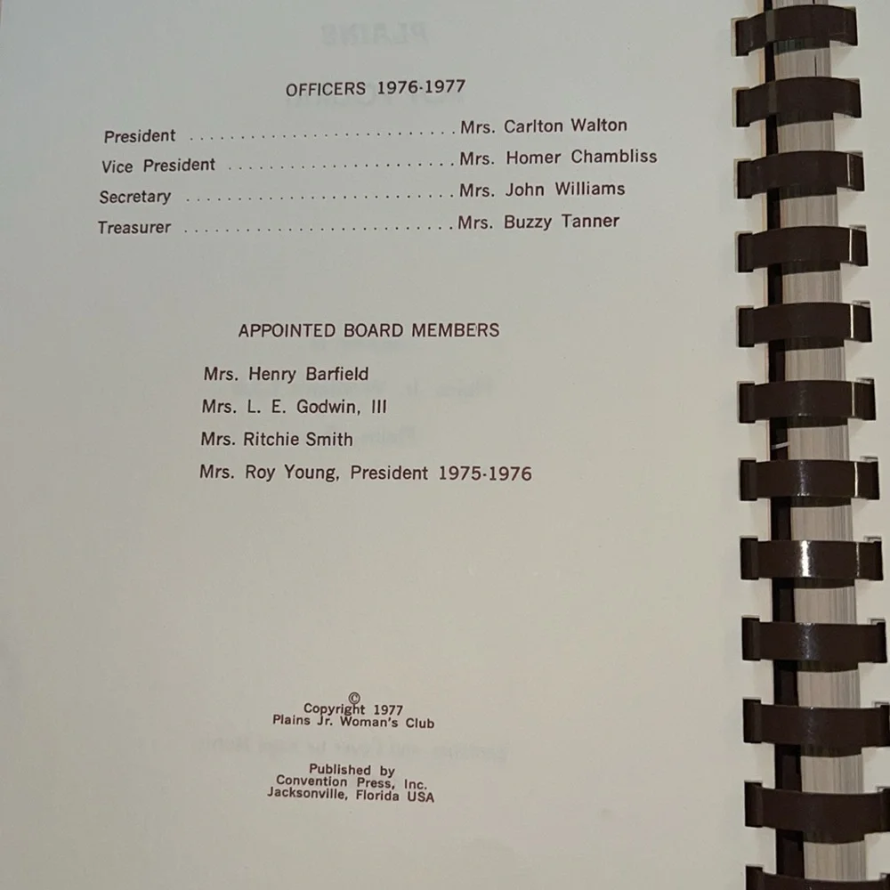 Vintage 77 Spiral Bound First Edition Plains Pot Pourri Cookbook Rosalynn Carter